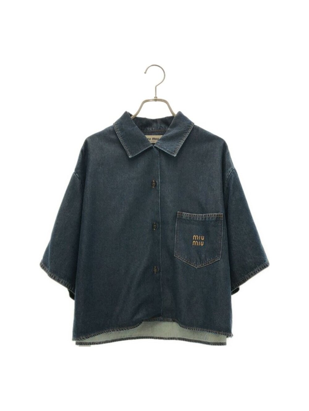 Miu Miu Lyocell Logo Embroidery Denim Shirt Indigo 36